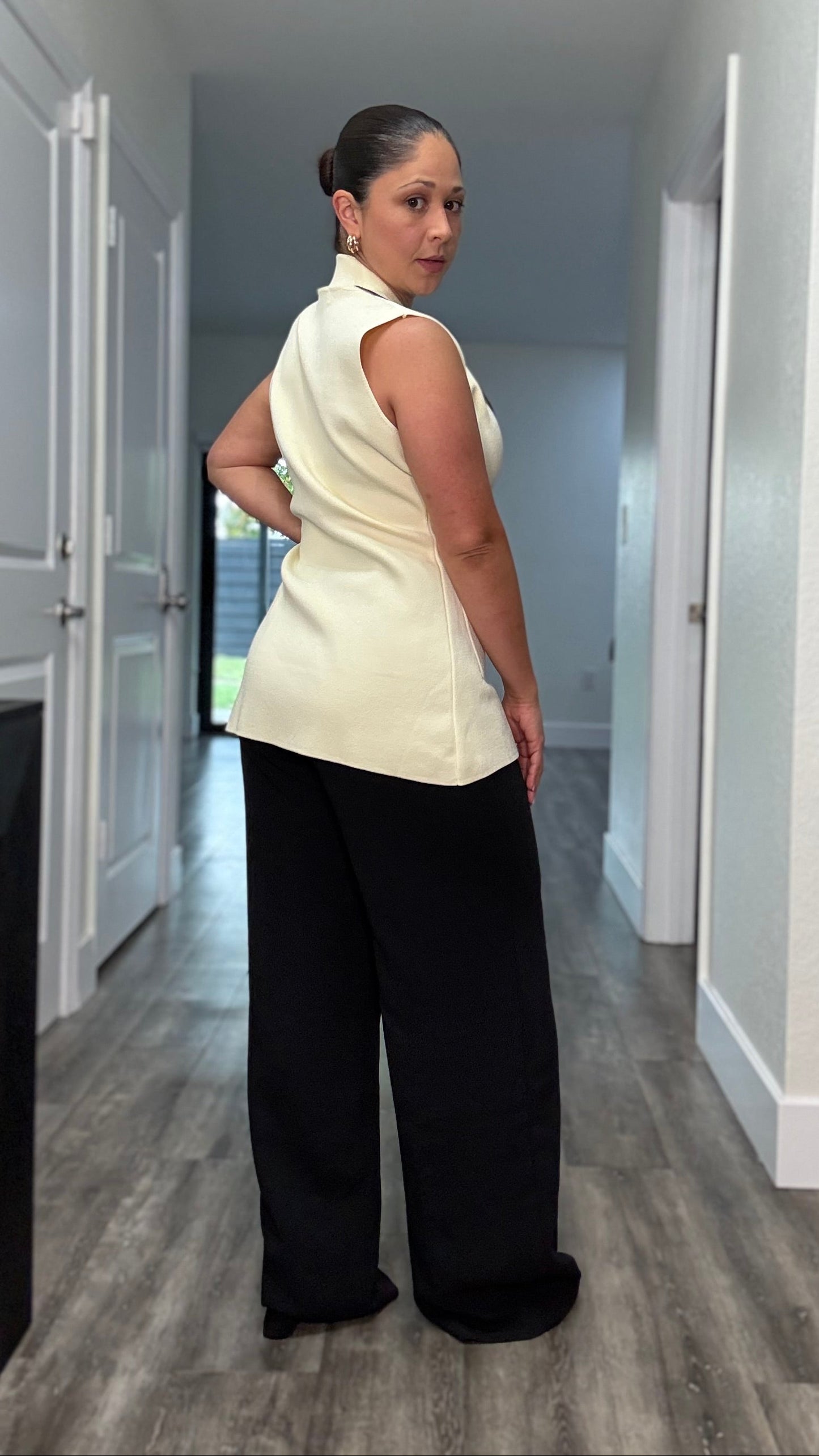 Back side of black wide leg pant